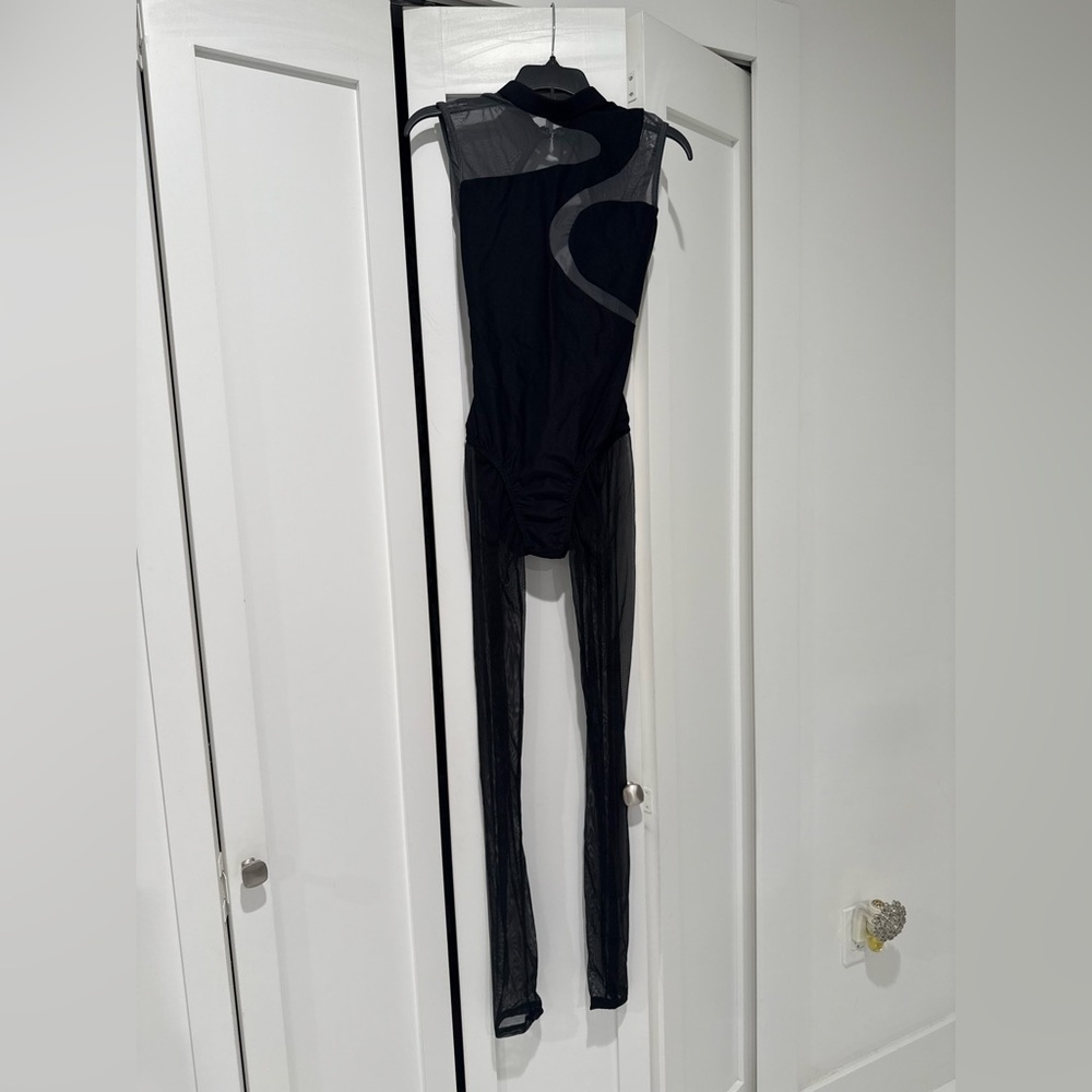 Lyrical/contemporary black sheer bodysuit w/ mesh details